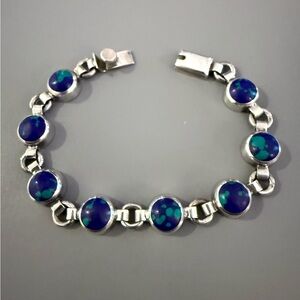 Taxco Silver Bracelet with Blue and Green Accents